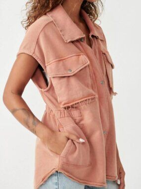Free People We The Free Coza Utility Vest, Sweatshirt Vest, Cinnabear, XS